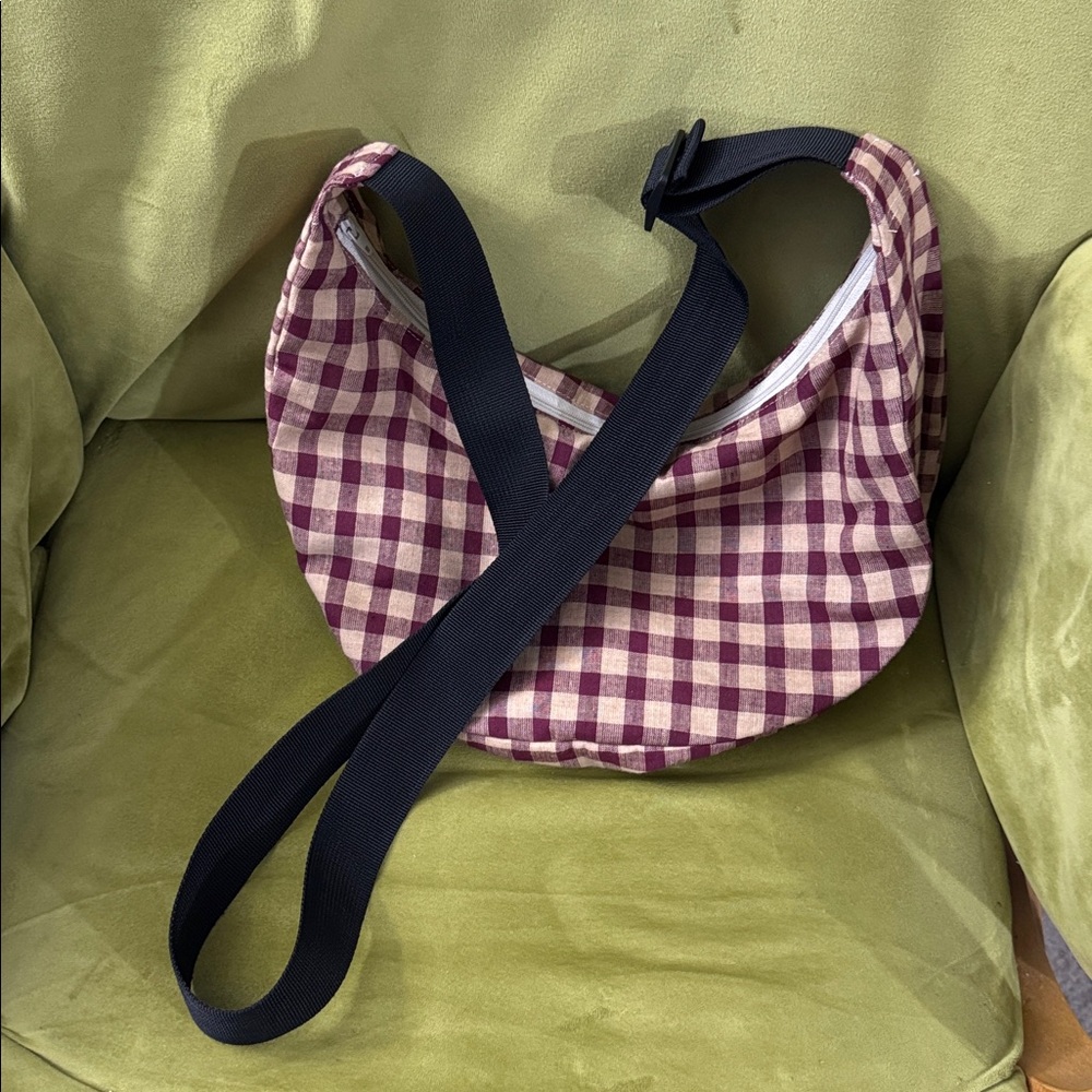Plaid Shoulder Bag in Burgundy and Cream